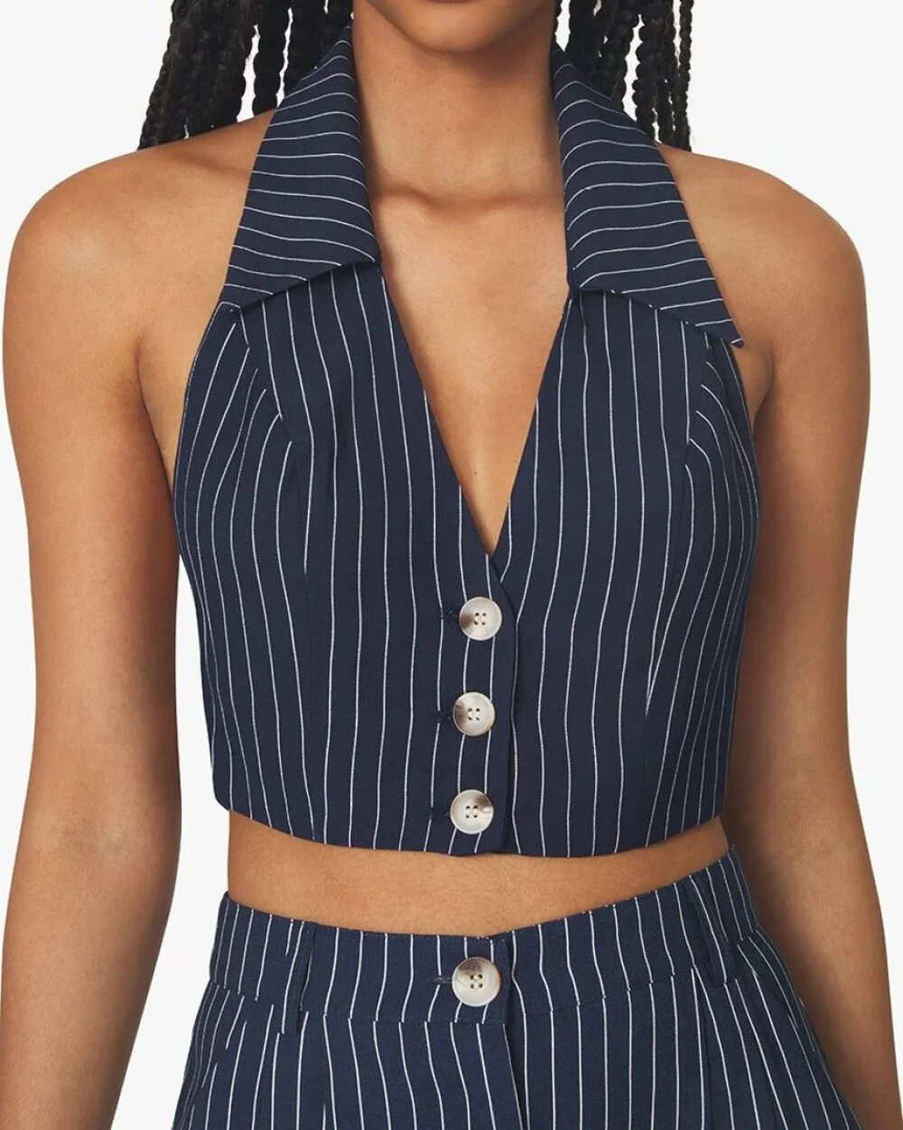 Danielle Bernstein by WeWoreWhat Bella Pinstripe Vest Blue XXL NEW